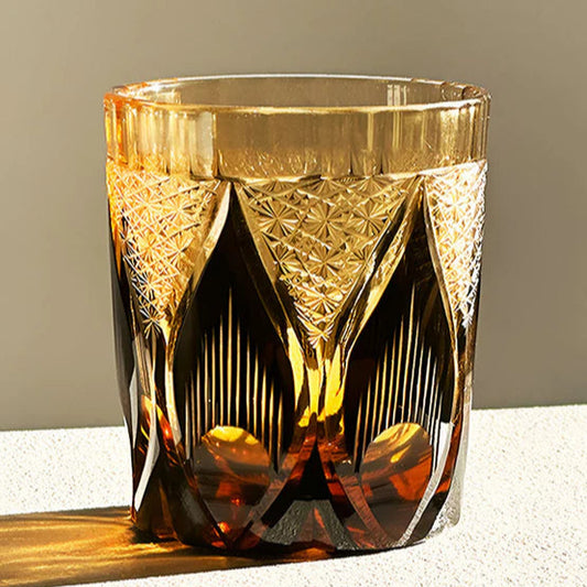 Amber-Black Candlelight – Elegant Edo Kiriko Crystal Rocks Glass