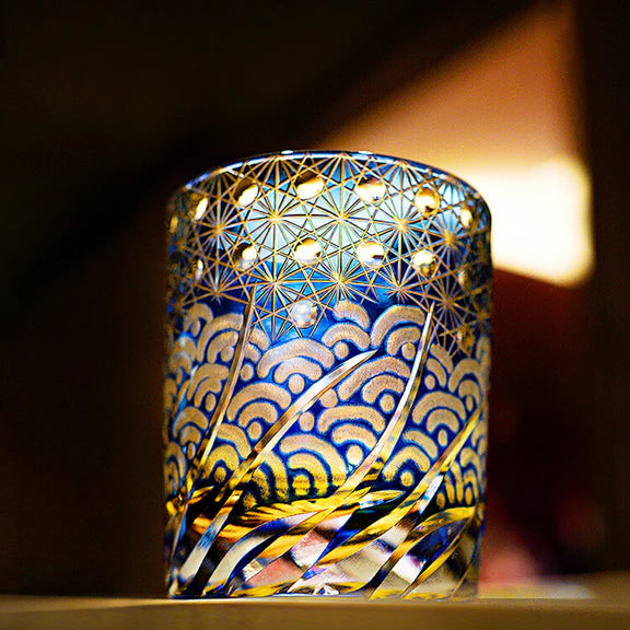 Chrysanthemum Wave – Artisan Edo Kiriko Crystal Bourbon Glass